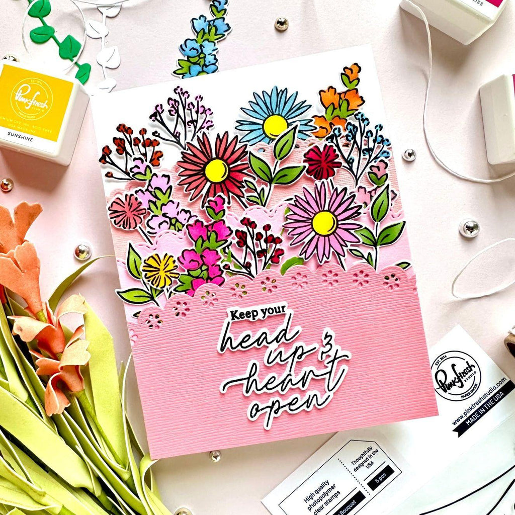 Pinkfresh Studio Wildflower Bouquet Stencils 227524 Open Heart Card | color-code:ALT02