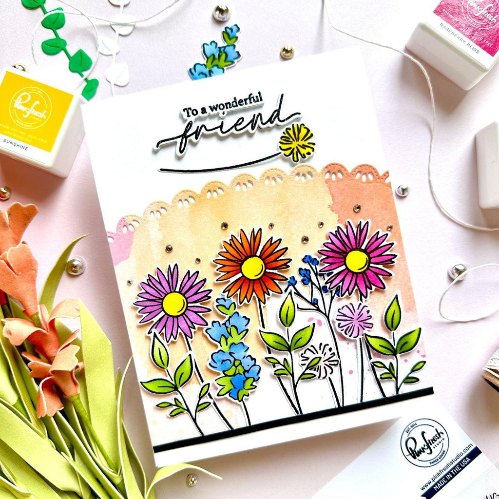 Pinkfresh Studio Wildflower Bouquet Stencils 227524 Wonderful Friend Card | color-code:ALT03