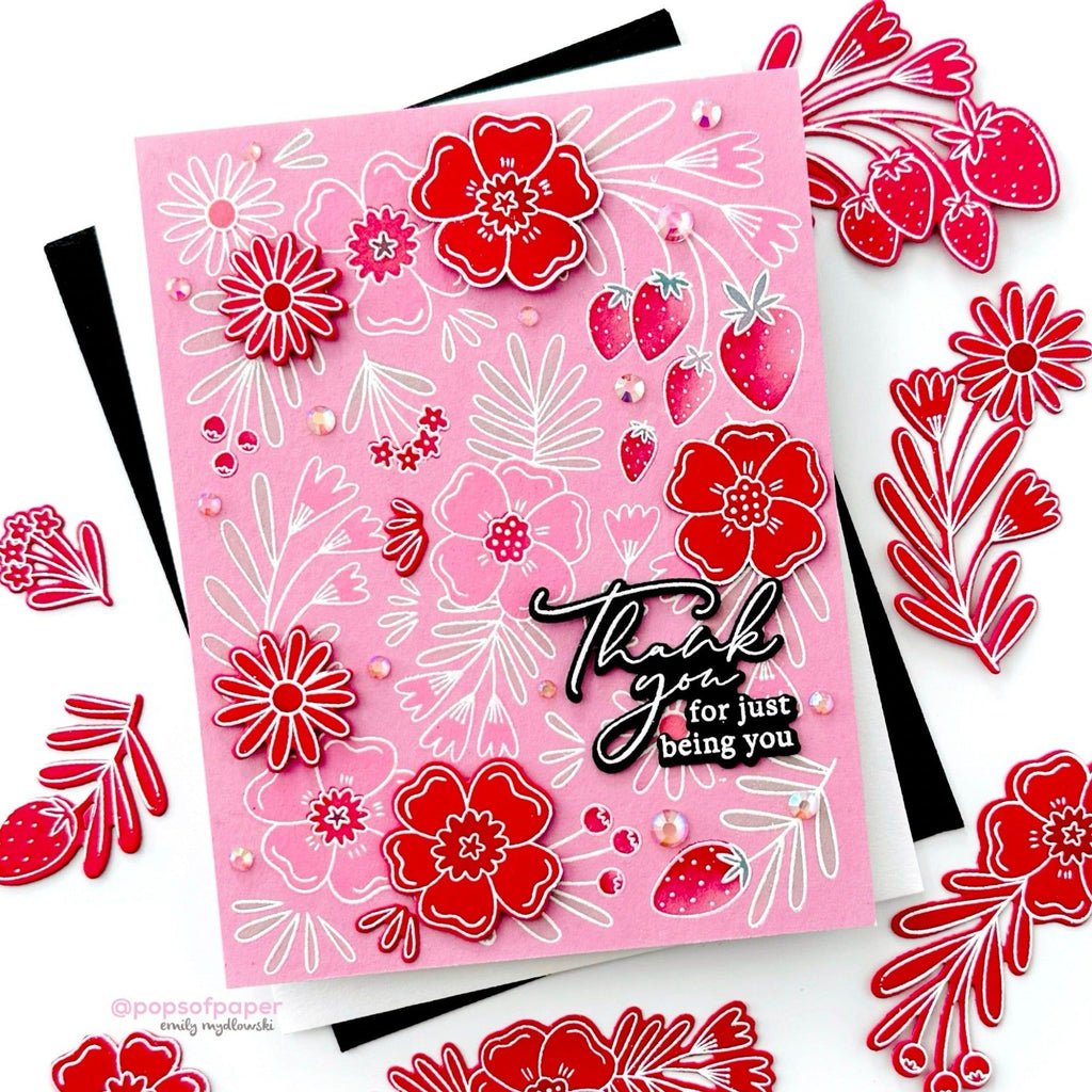 Pinkfresh Studio Berries And Blossoms Stencils 220124 Thank You Card | color-code:ALT01