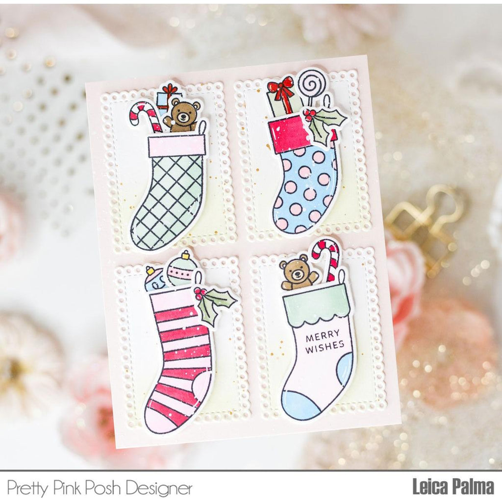 Pretty Pink Posh Holiday Stockings Coordinating Dies merry wishes