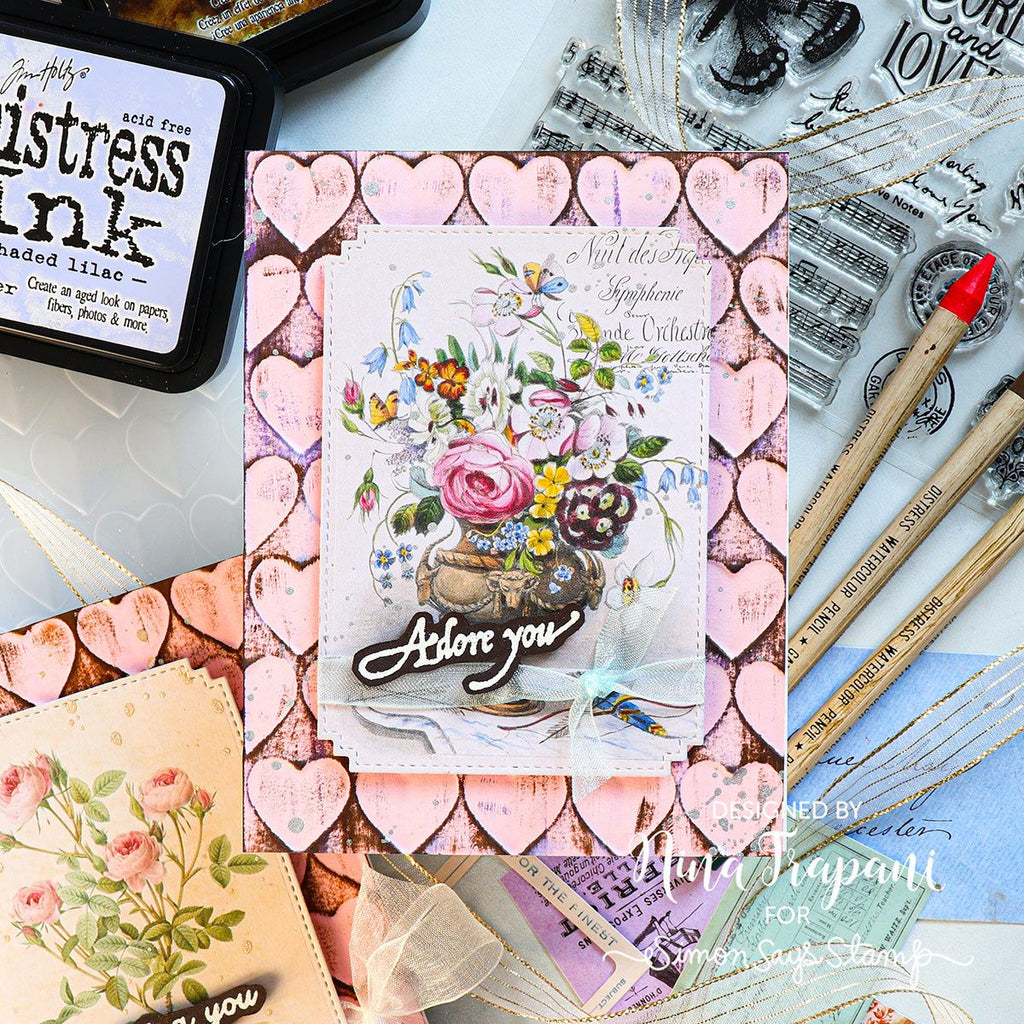 Simon Says Stamp Card Kit of the Month February 2025 Distressed Vintage Notes ck0225 Love Card