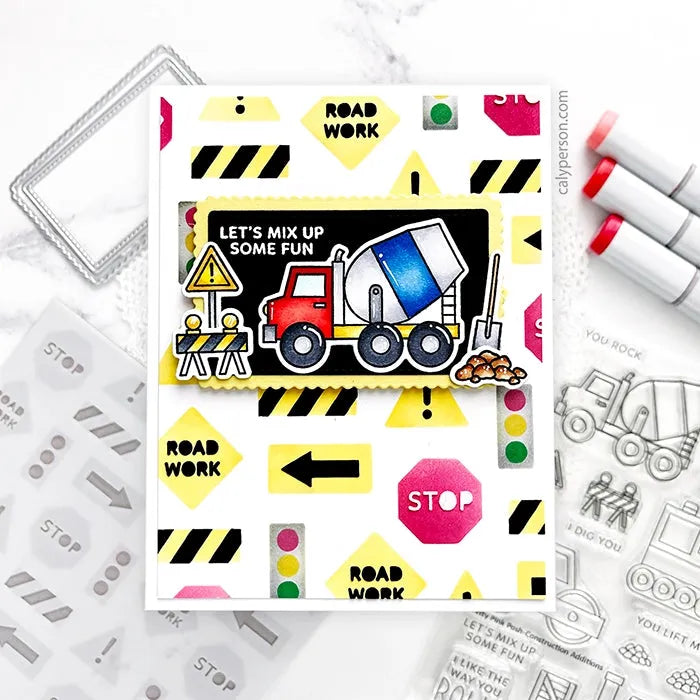 Pretty Pink Posh Construction Additions Clear Stamp and Die Set cement truck | color-code:ALT01