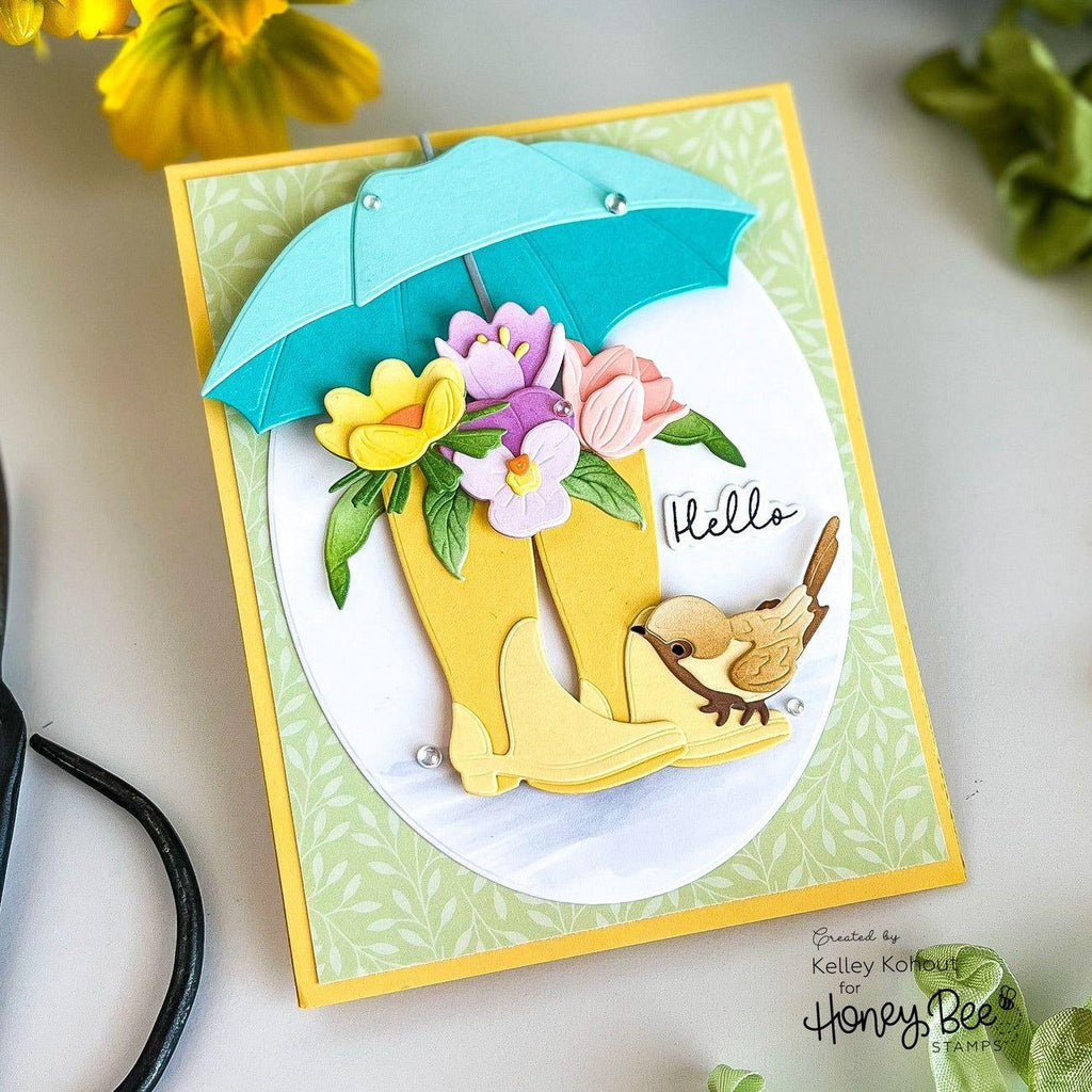 Honey Bee Lovely Layers April Showers Dies hbds-llaswr Spring Boots Card