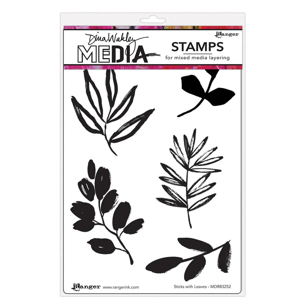 Dina Wakley Sticks With Leaves Media Cling Rubber Stamps mdr83252