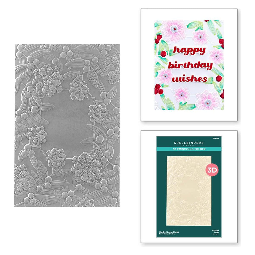 e3d-067 Spellbinders Notched Corner Florals 3D Embossing Folder product image