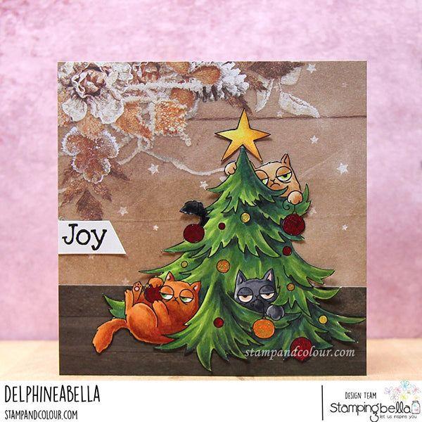 Stamping Bella Oddball Christmas Cats in Tree Cling Stamp eb1261 joy