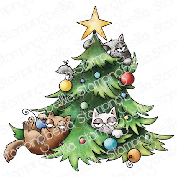 Stamping Bella Oddball Christmas Cats in Tree Cling Stamp eb1261