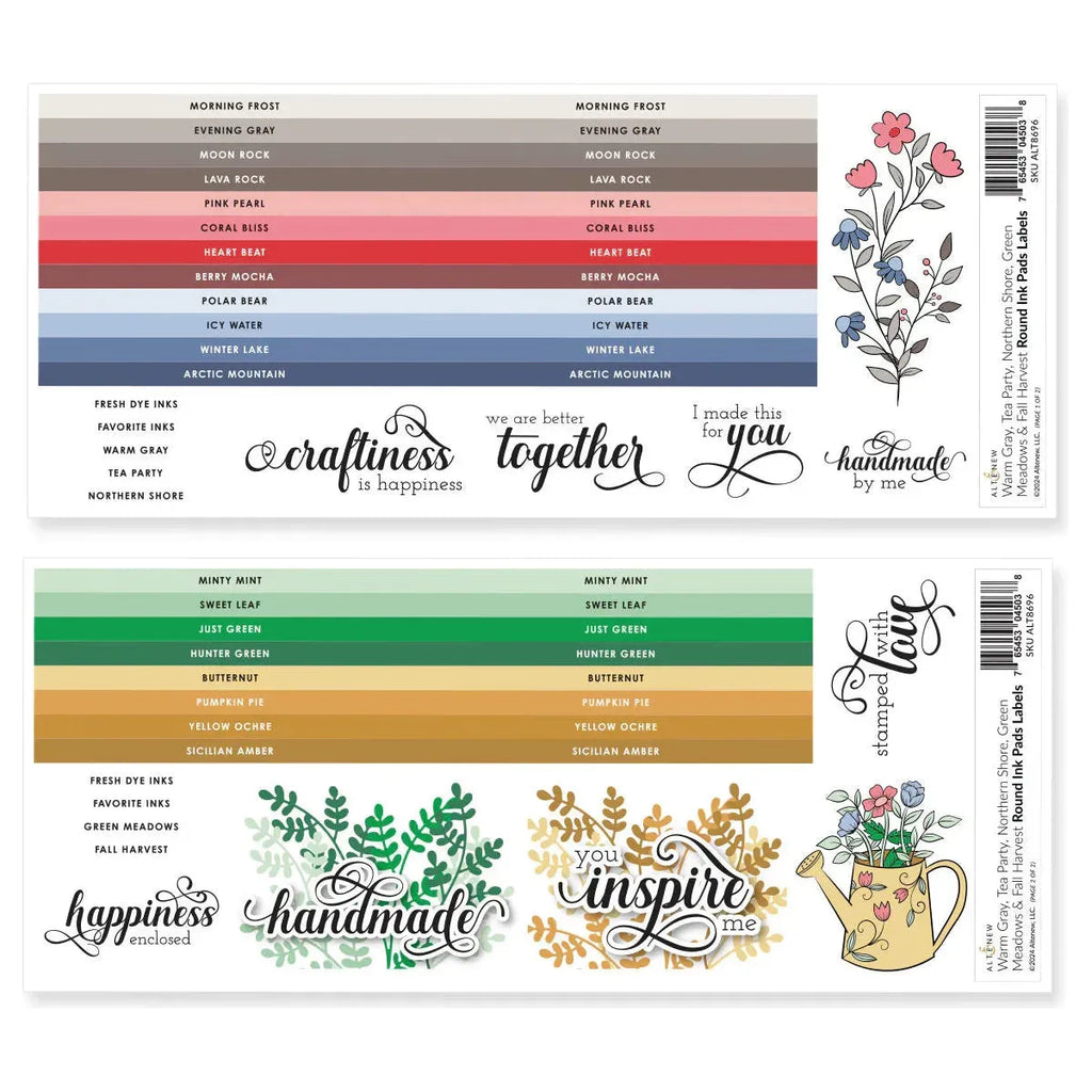 Altenew Warm Gray, Tea Party, Northern Shore, Green Meadows, Fall Harvest Round Ink Pads Label Set alt8696 product image