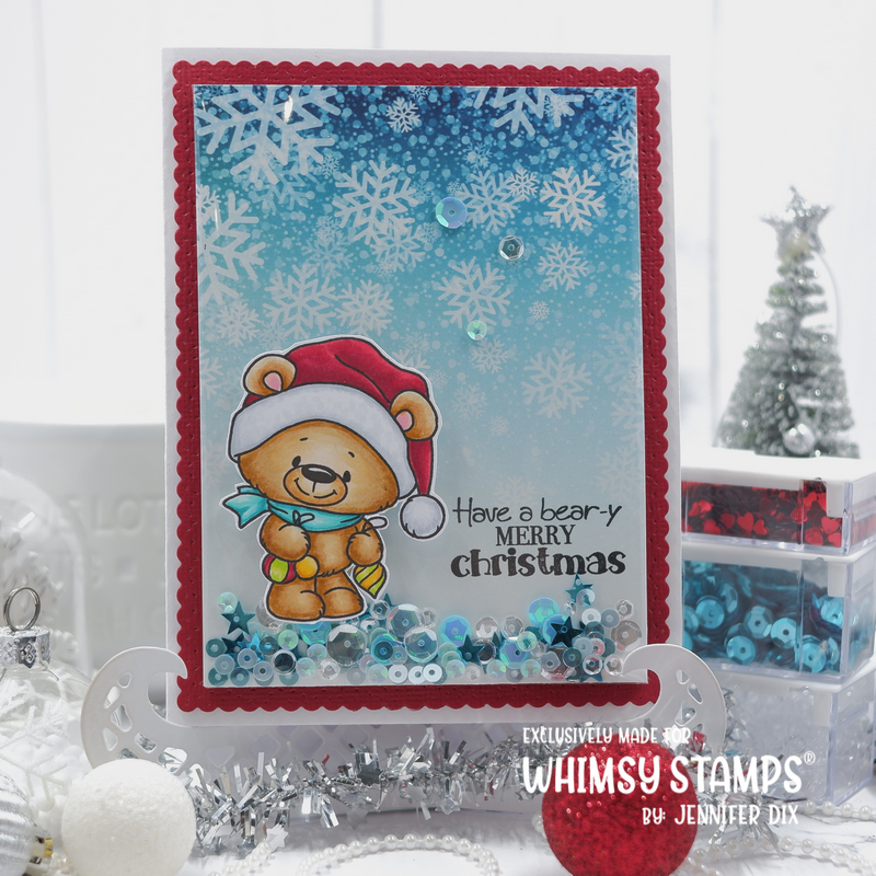 Whimsy Stamps Teddy Bear Christmas Eve Clear Stamps c1425 shaker card