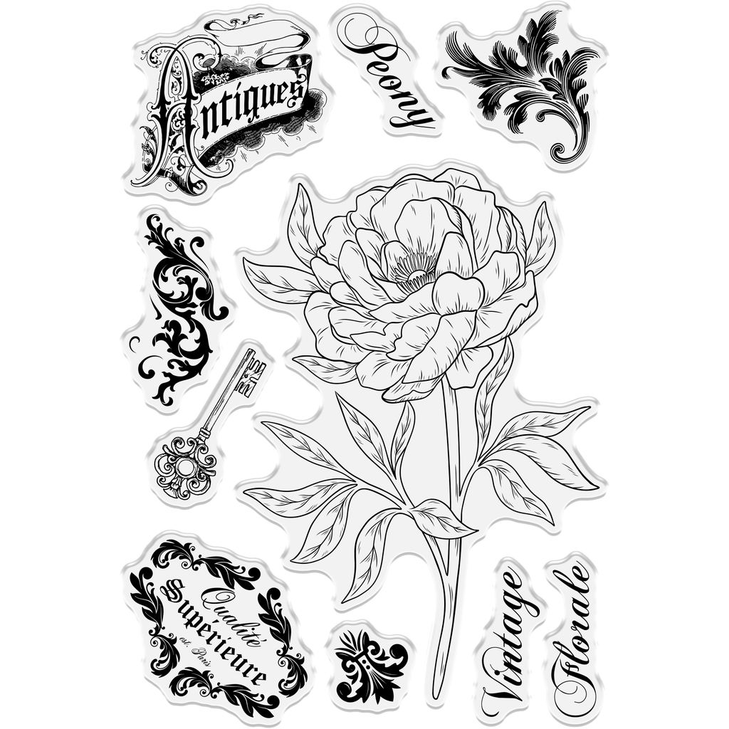 Crafter's Companion Perfect Peony Clear Stamps And Mask cc-ca-st-perpe Detailed Stamp Image