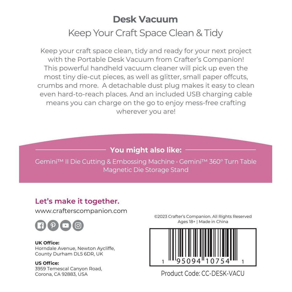 Crafter's Companion Desk Vacuum cc-desk-vacu Product Packaging Back View