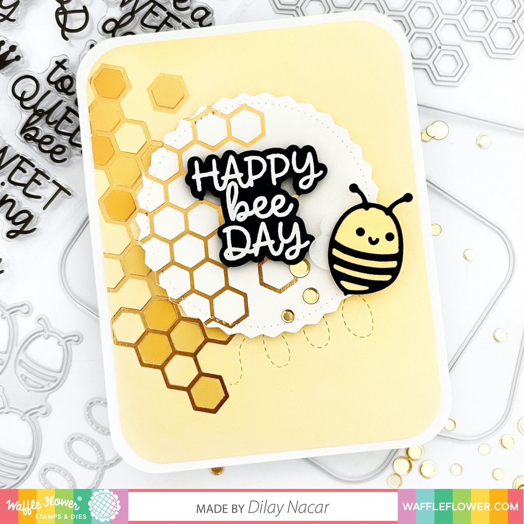 Waffle Flower Layered Hexagon Texure Die 421318 happy bee day