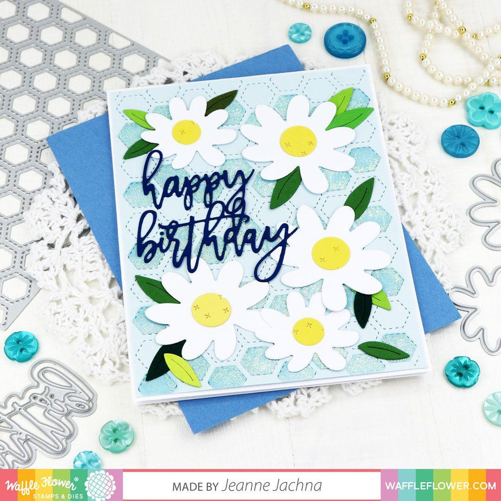 Waffle Flower Print and Script Happy Birthday Dies 421352 flowers