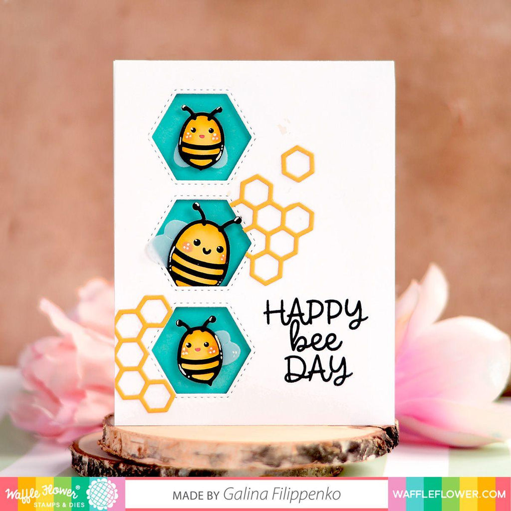 Waffle Flower Hexagon Layering Stencil Duo 421317 happy bee day