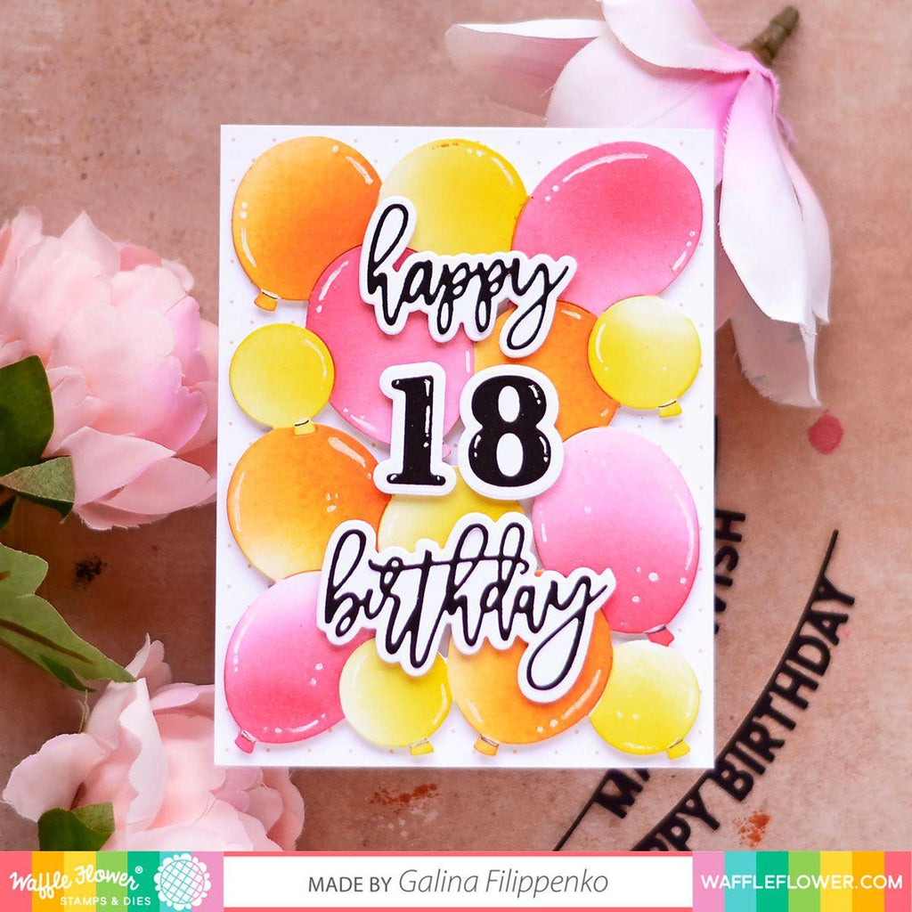 Waffle Flower Print and Script Happy Birthday Dies 421352 balloons