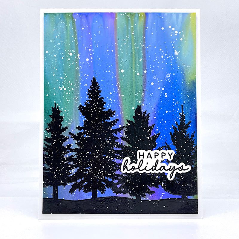 CZ Design Stamps and Dies Peaceful Trees set854pt Stamptember Christmas Card