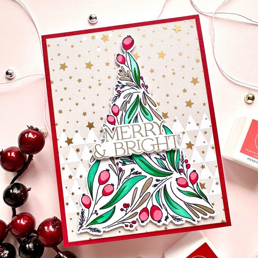 Pinkfresh Studio Festive Foliage Tree Press Plate 251024 Merry And Bright Holiday Card | color-code:ALT02