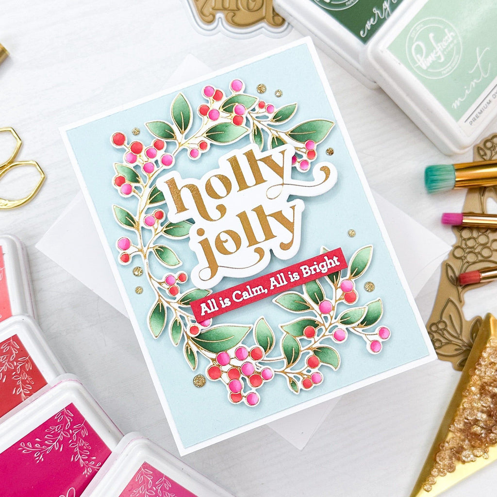 PinkFresh Studio Holly Jolly Hot Foil Plate and Die holly | color-code:ALT01