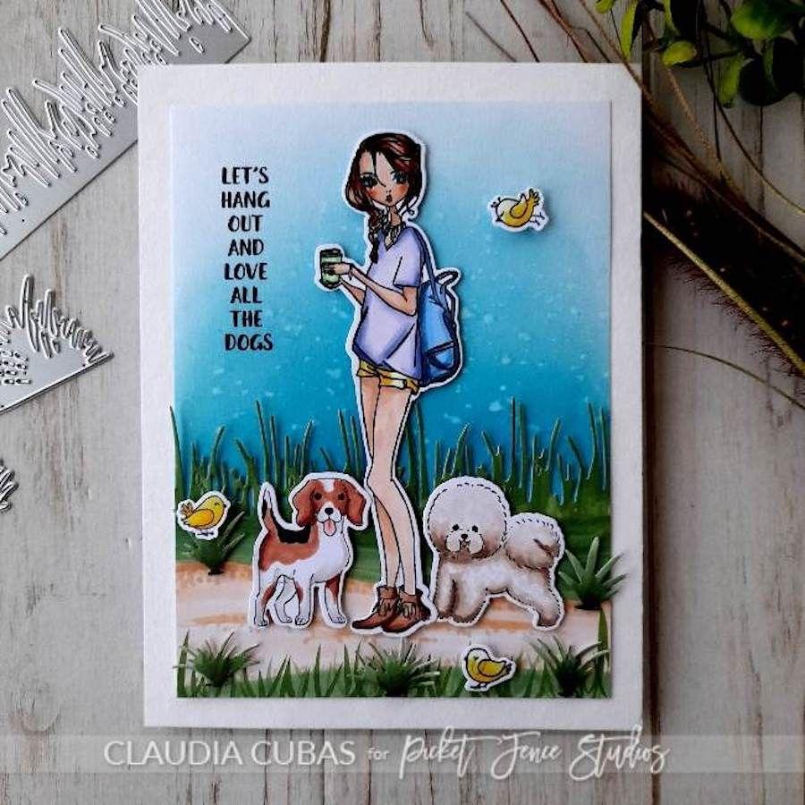 Picket Fence Studios Scene Building Grass Tufts Dies pfsd-337 hang out dog card