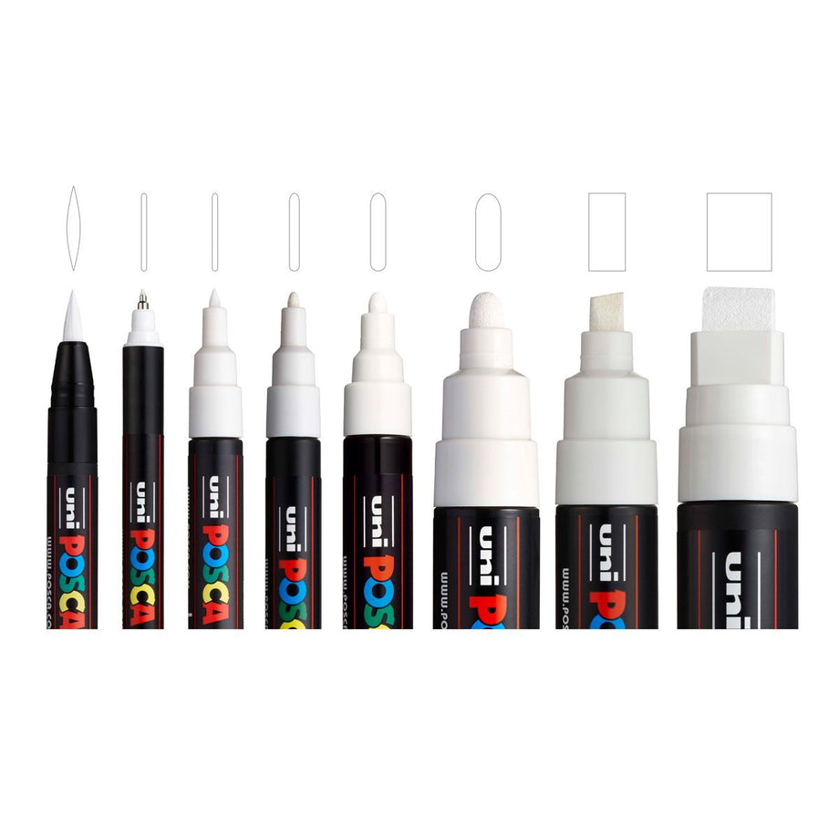 Uni Posca WHITE Paint Marker Pens PC-1M 1MR 3M 5M 7M 8K 17K PCF350 All  Sizes