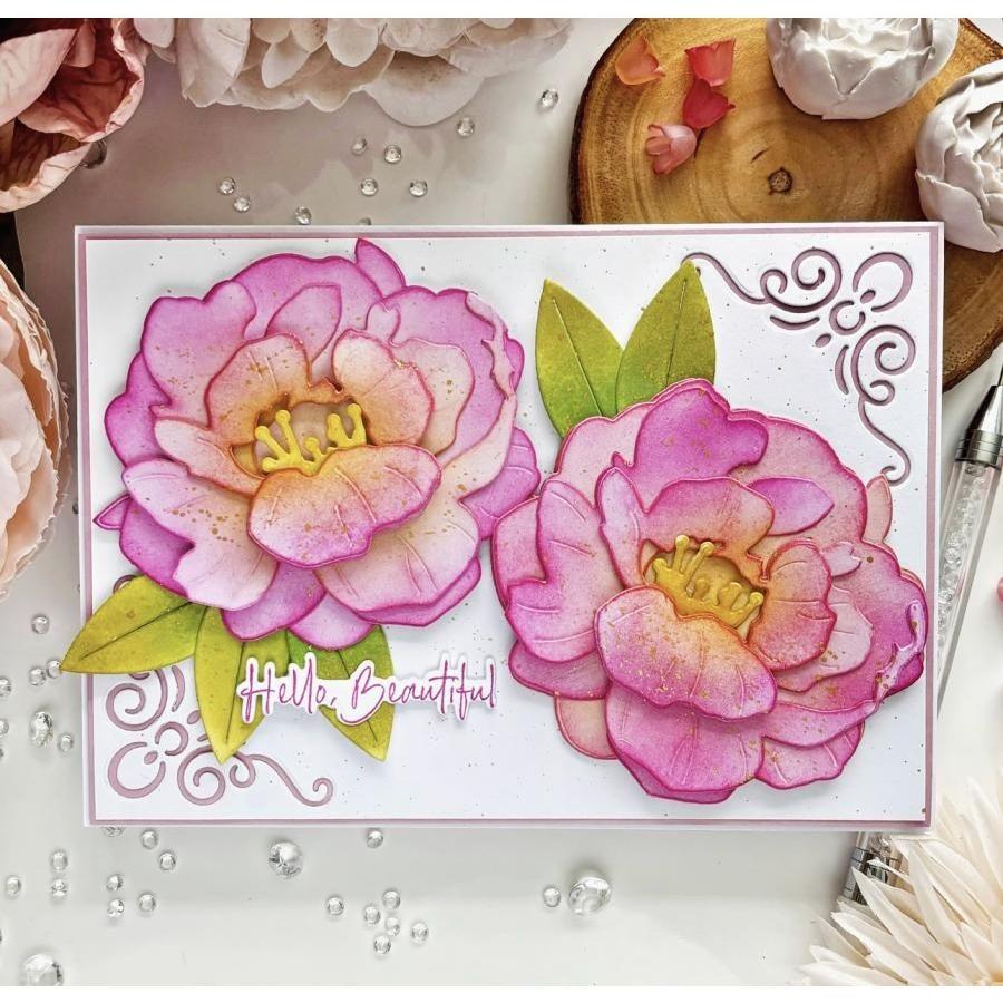 Papertrey Ink Cornered Flourish Dies pti-0783 pink flowers