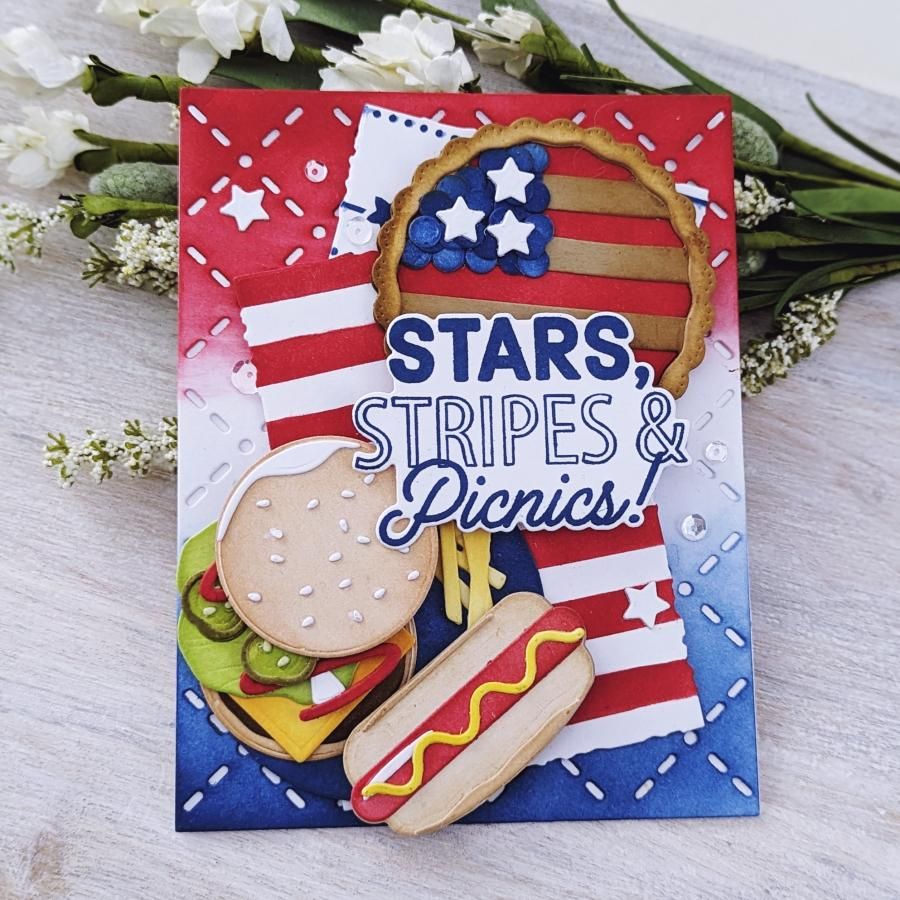 Papertrey Ink Life's a Picnic Sentiments Outline Dies pti-0802 stars and stripes