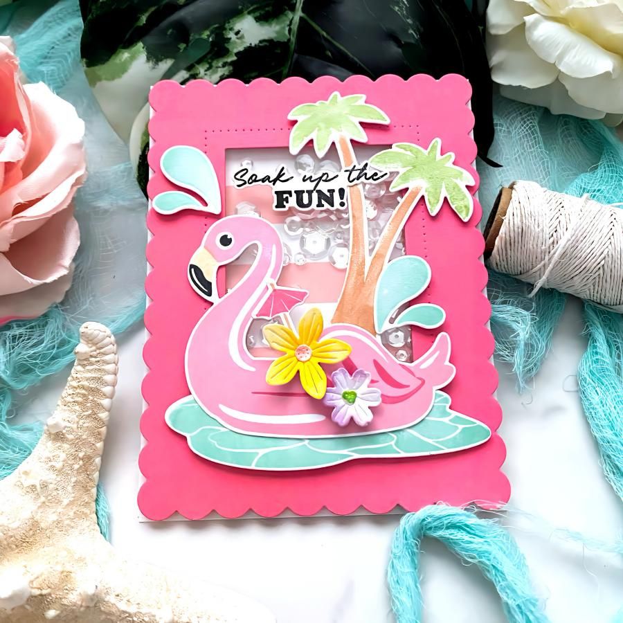 Papertrey Ink Soak Up the Fun Clear Stamp and Die Set pink flamingo