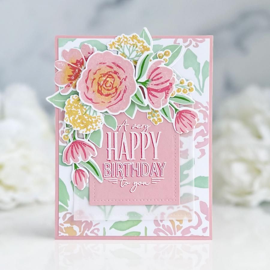 Papertrey Ink Breathtaking Blooms Clear Stamp and Die Set happy birthday