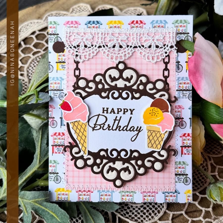 Papertrey Ink Cozy Café Frame Dies pti-0817 happy birthday