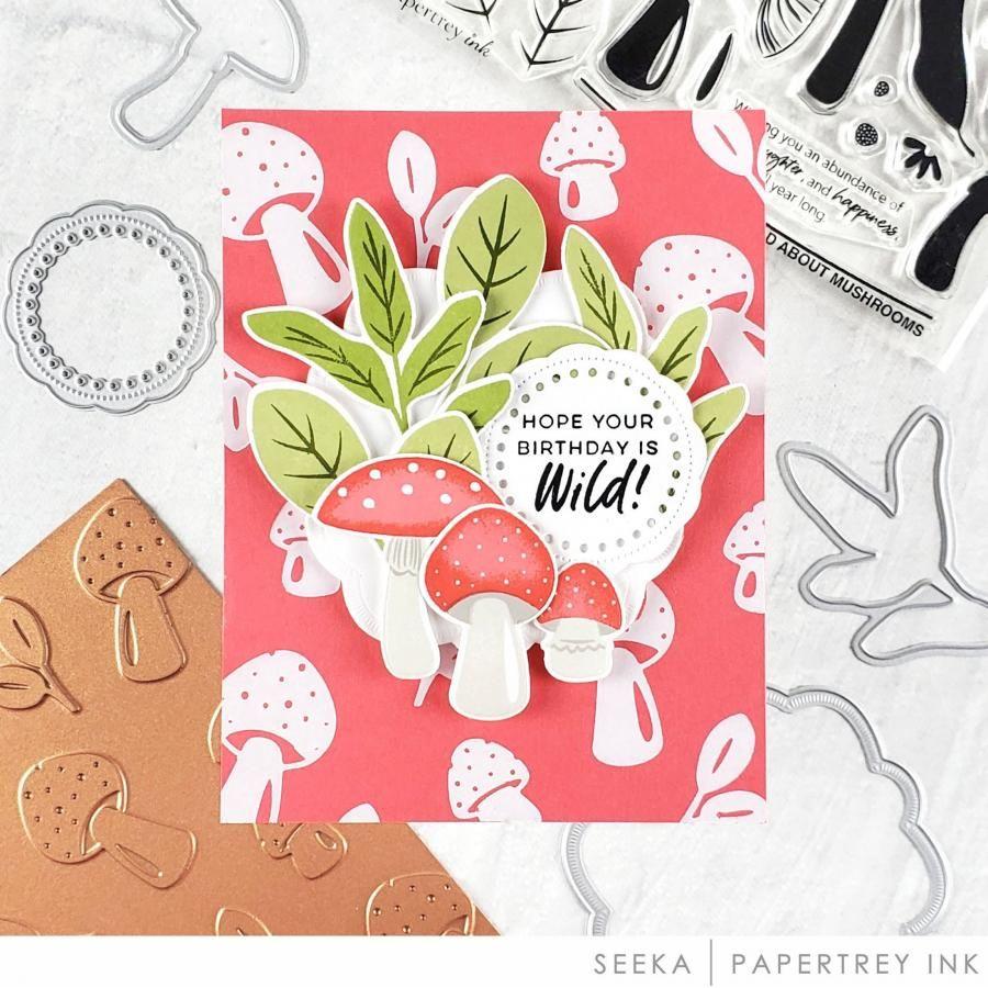 Papertrey Ink Wild About Mushrooms Hot Foil Plate ptif-0024 red mushrooms