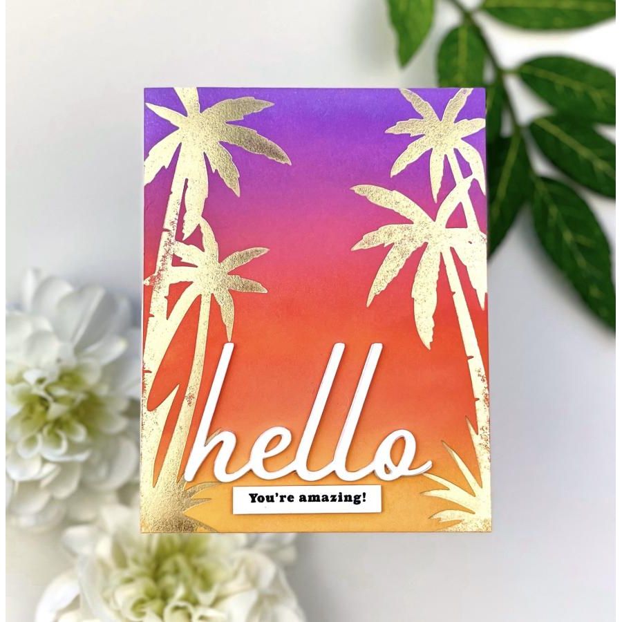 Papertrey Ink Through the Palms Hot Foil Plate ptif-0025 hello