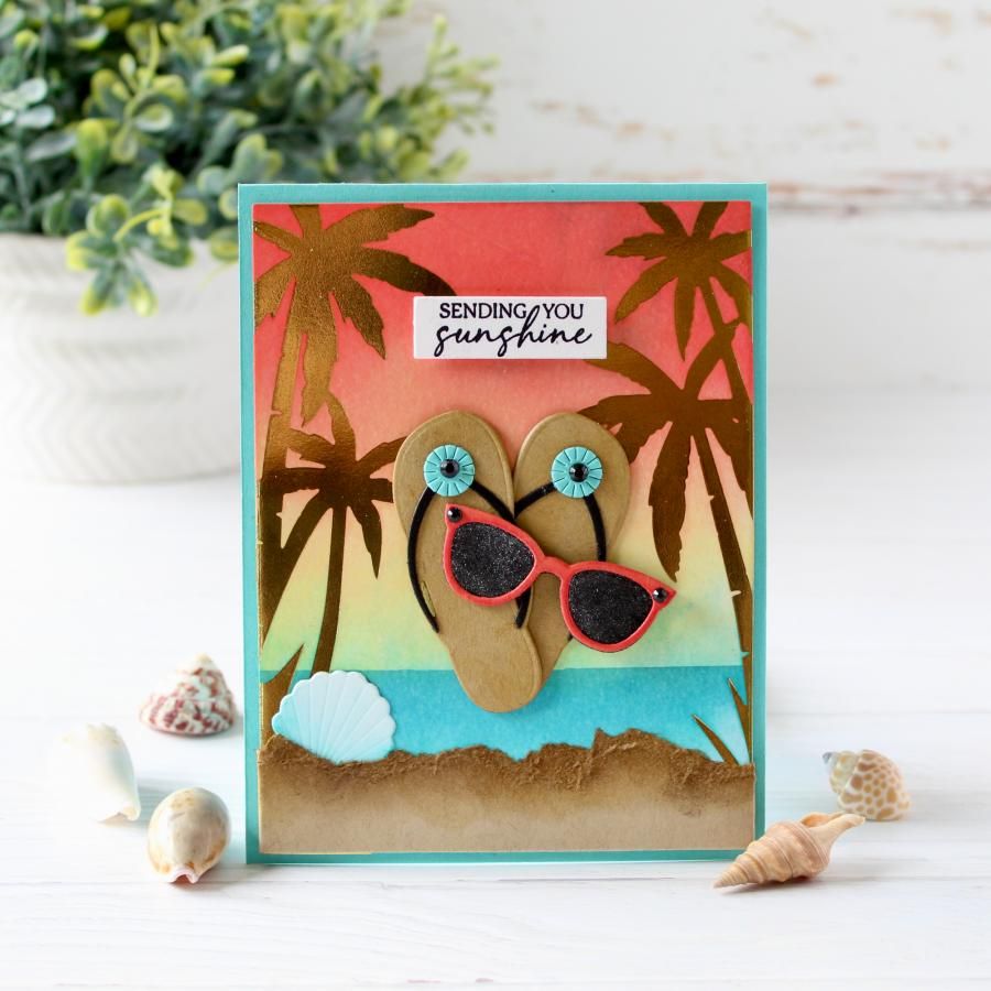 Papertrey Ink Through the Palms Hot Foil Plate ptif-0025 sending you sunshine