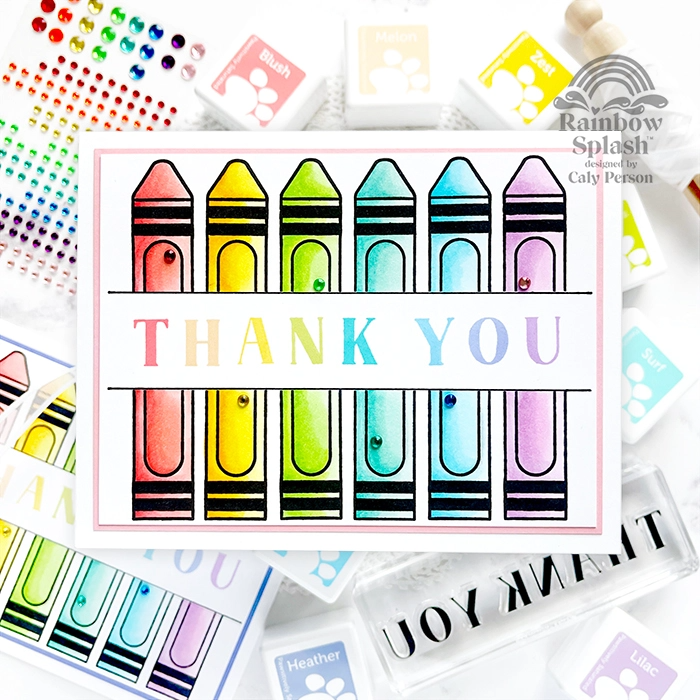 Rainbow Splash 4x6 Clear Stamps Classic Uppercase Alpha rs109 Splendor Teacher Thank You Card | color-code:ALT01