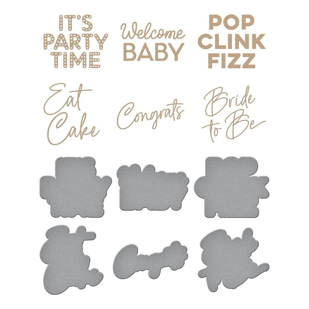 GLP-398 Spellbinders It’s My Party Glimmer Sentiments Hot Foil Plate and Die Set