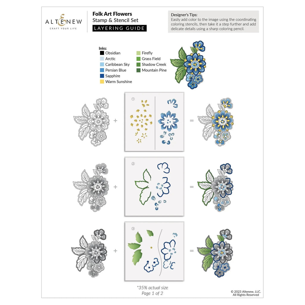 Altenew Folk Art Flowers Simple Coloring Stencils alt7615 layering guide