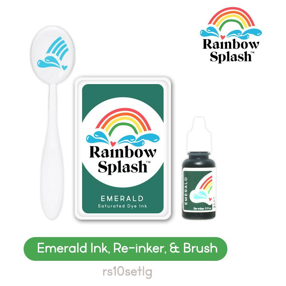 Rainbow Splash Ink Pad And Re-Inker Set Emerald With Large Brush rs10setlg Splendor