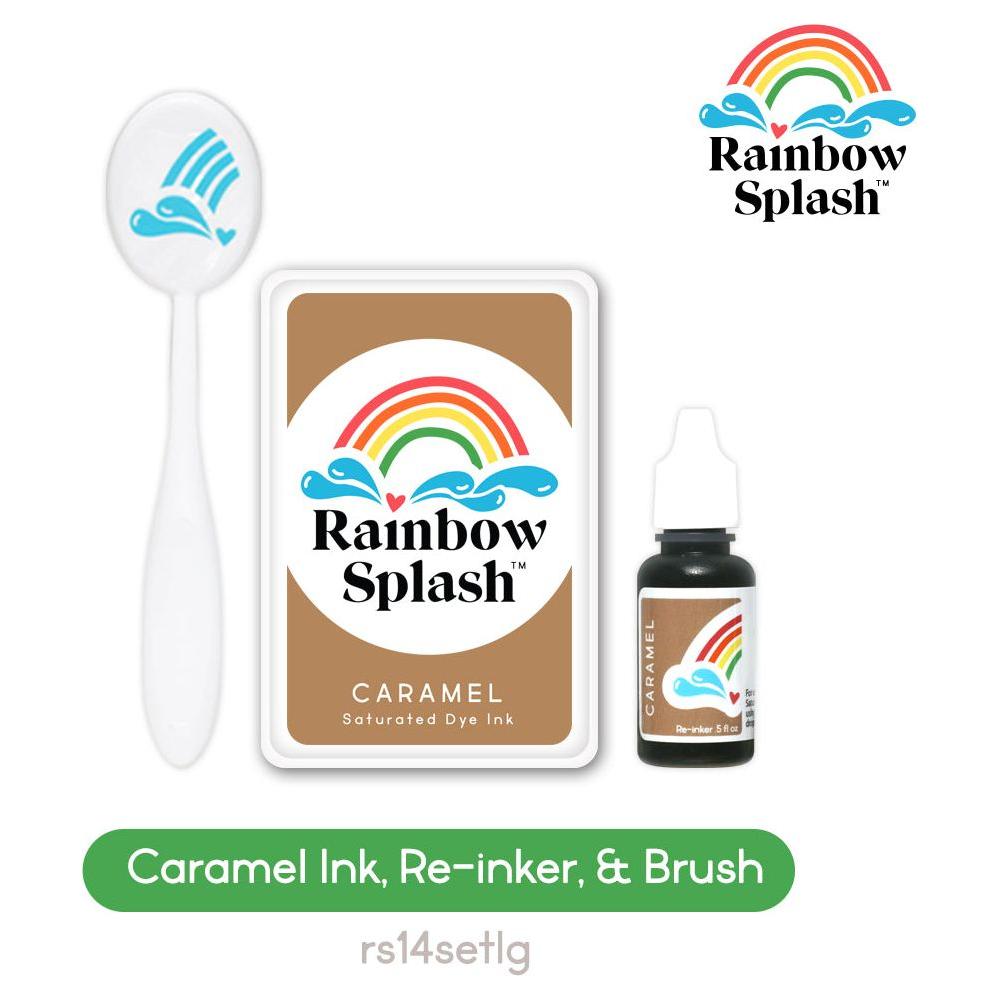 Rainbow Splash Ink Pad And Re-Inker Set Caramel With Large Brush rs14setlg Splendor