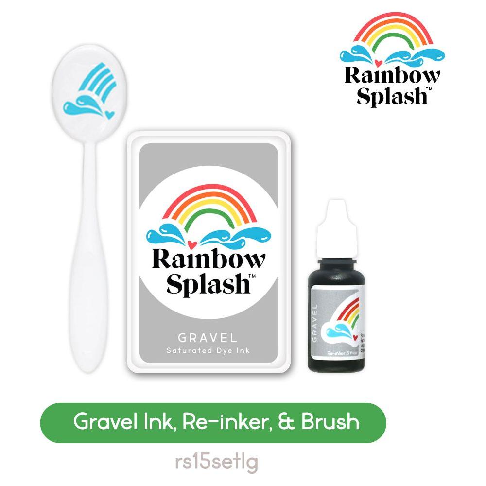 Rainbow Splash Ink Pad And Re-Inker Set Gravel With Large Brush rs15setlg Splendor