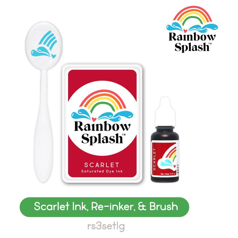 Rainbow Splash Ink Pad and Re-Inker Set Scarlet with Large Brush rs3setlg Splendor