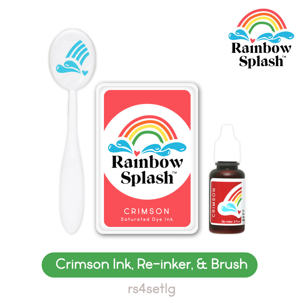 Rainbow Splash Ink Pad and Re-Inker Set Crimson with Large Brush rs4setlg Splendor