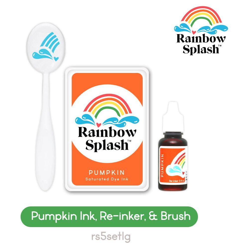 Rainbow Splash Ink Pad and Re-Inker Set Pumpkin with Large Brush rs5setlg Splendor