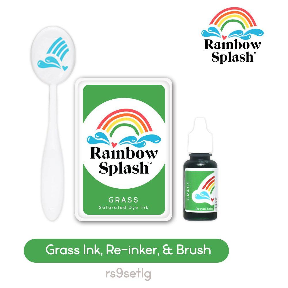 Rainbow Splash Ink Pad and Re-Inker Set Grass with Large Brush rs9setlg Splendor