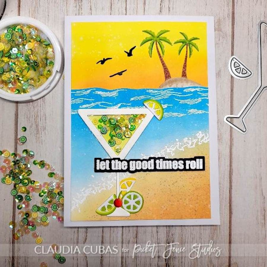 Picket Fence Studios Make It Dirty Clear Stamps s-202 let the good times roll drink card