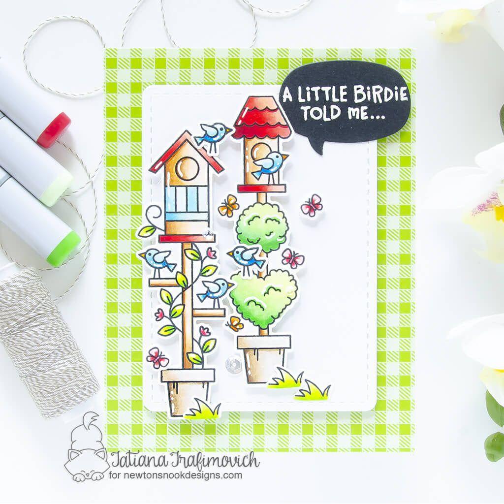 Newton's Nook Birdhouse Greetings Clear Stamps NN2305S03 gingham