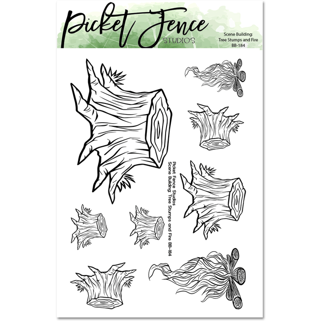 Picket Fence Studios SCENE BUILDING TREE STUMPS AND FIRE Clear Stamps bb184