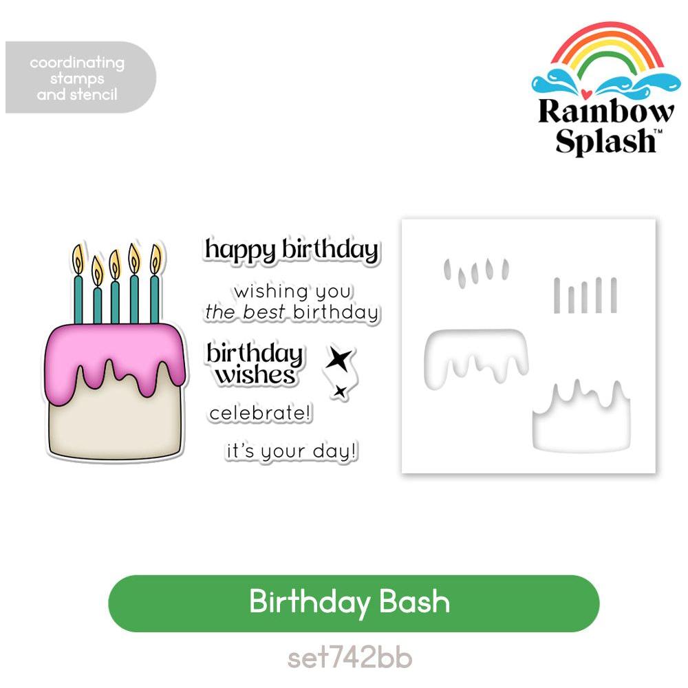 Rainbow Splash Clear Stamps and Stencil Birthday Bash set742bb Splendor