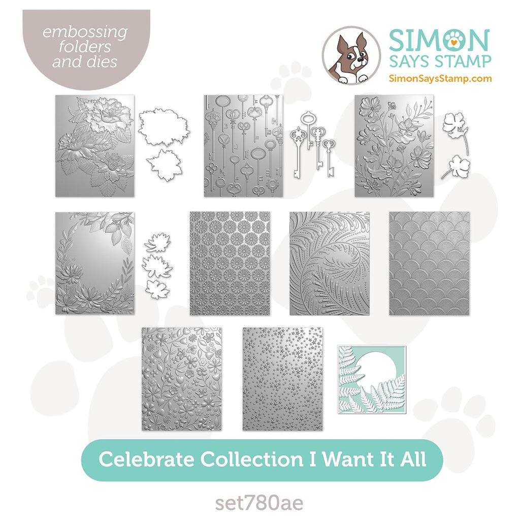 Simon Says Stamp Celebrate Collection I Want It All Embossing Folders set780ae