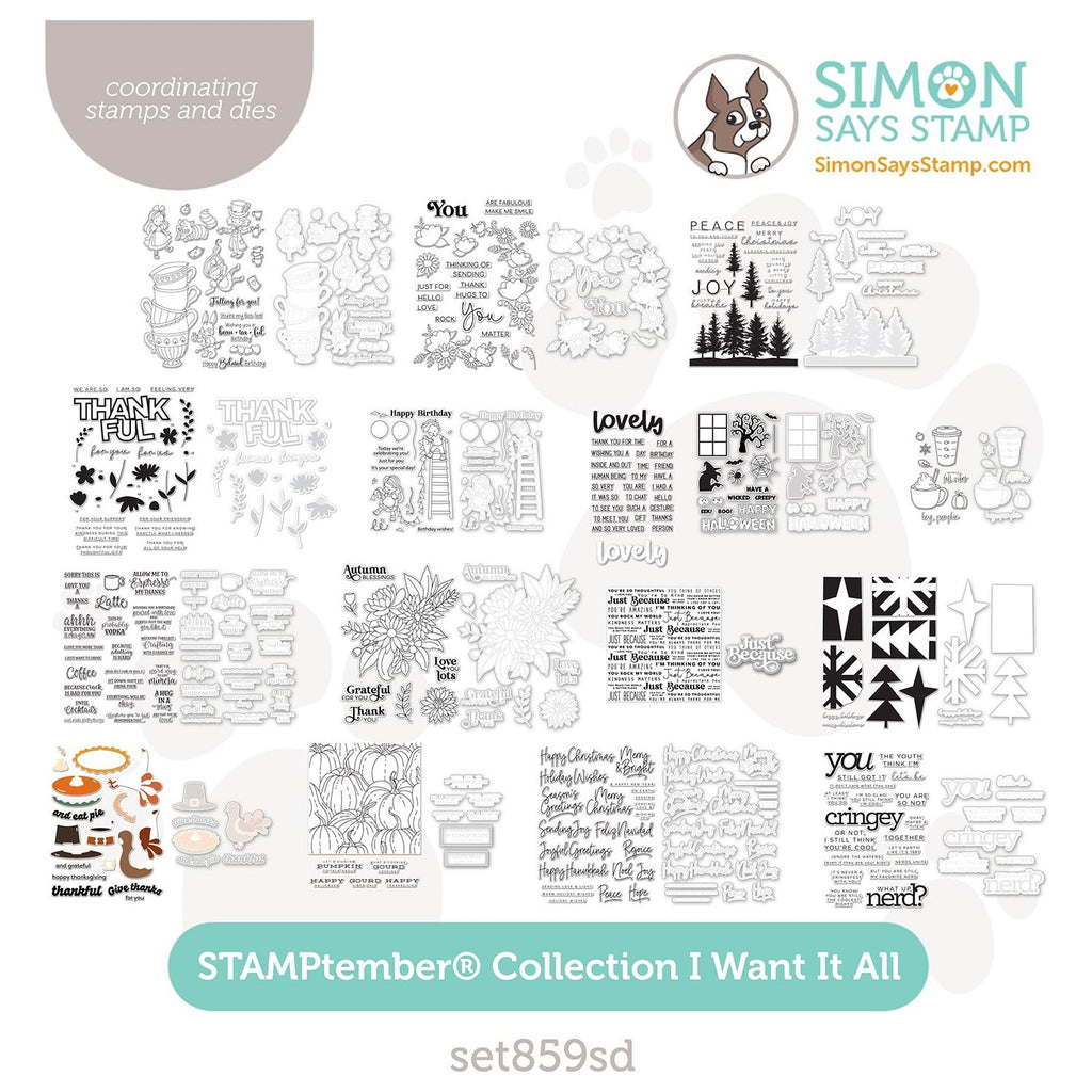 Simon Says Stamp Stamptember I Want It All Stamps and Coordinating Dies set859sd