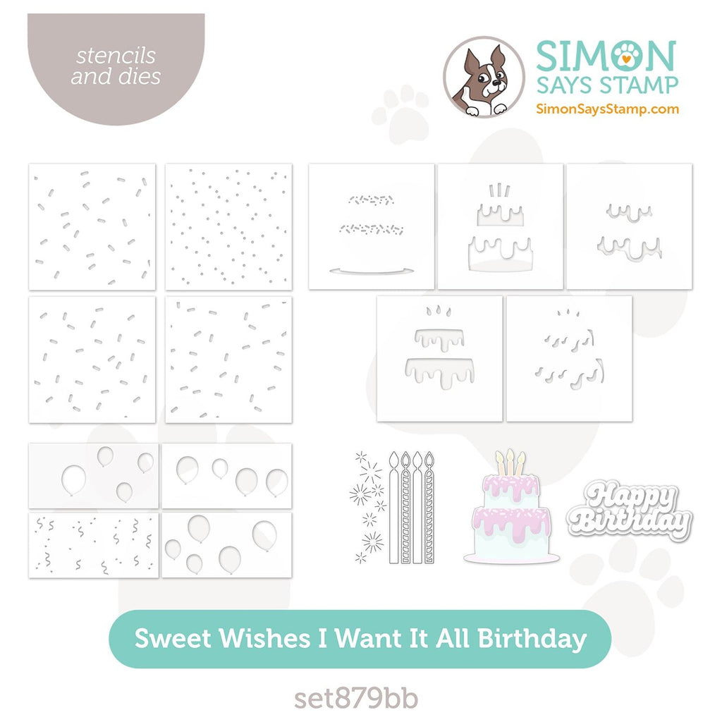 Simon Says Stamp Stencils And Dies Big Birthday Bundle set879bb Sweet Wishes