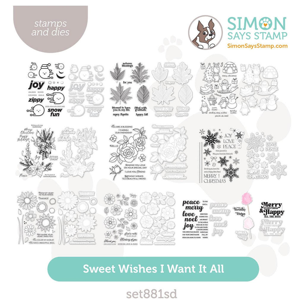 Simon Says Stamp Sweet Wishes Collection I Want It All Stamps And Coordinating Dies set881sd